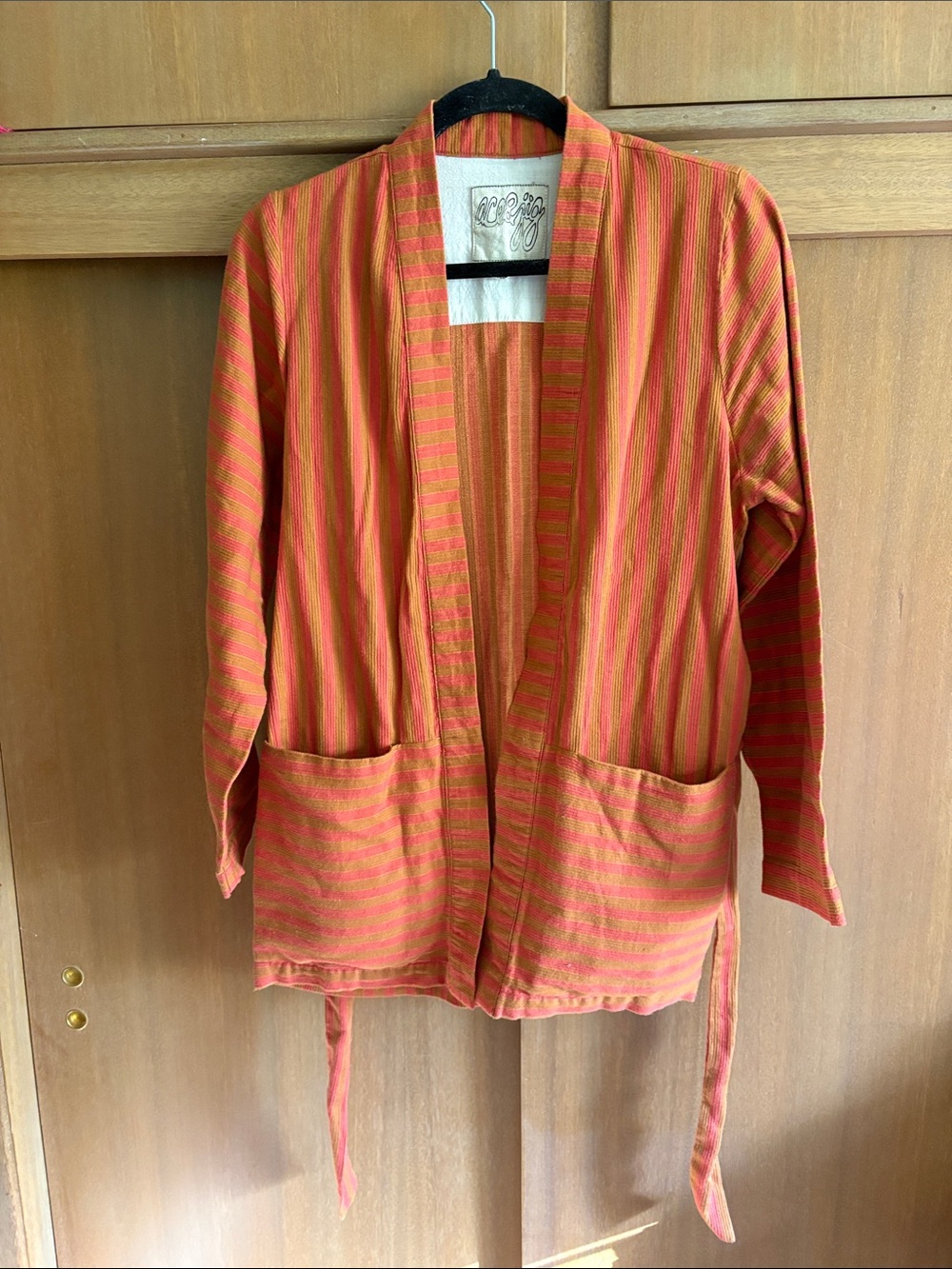 Unbranded Women's Striped Open Front Jacket in Orange and Pink